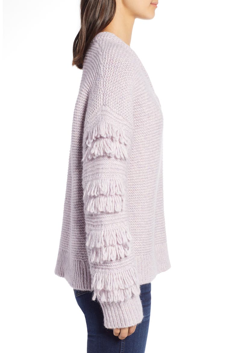 Fringe Sleeve Pullover Sweater, Alternate, color, HEATHER PERIWINKLE