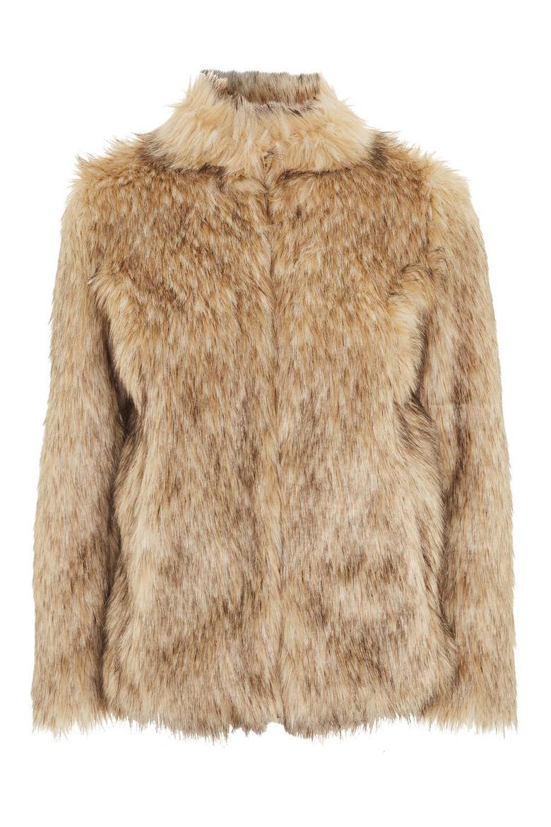 Kendall Faux Fur Jacket, Alternate, color, BEIGE MULTI