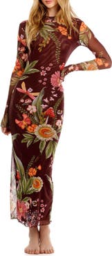Agua Bendita Robin Mbar Long Sleeve Mesh Cover-Up Dress