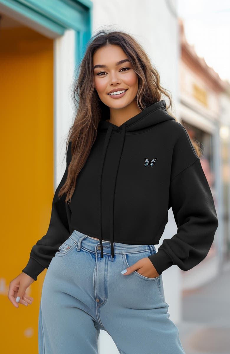 Dalix Butterfly Cropped Hoodie, Alternate, color, Black