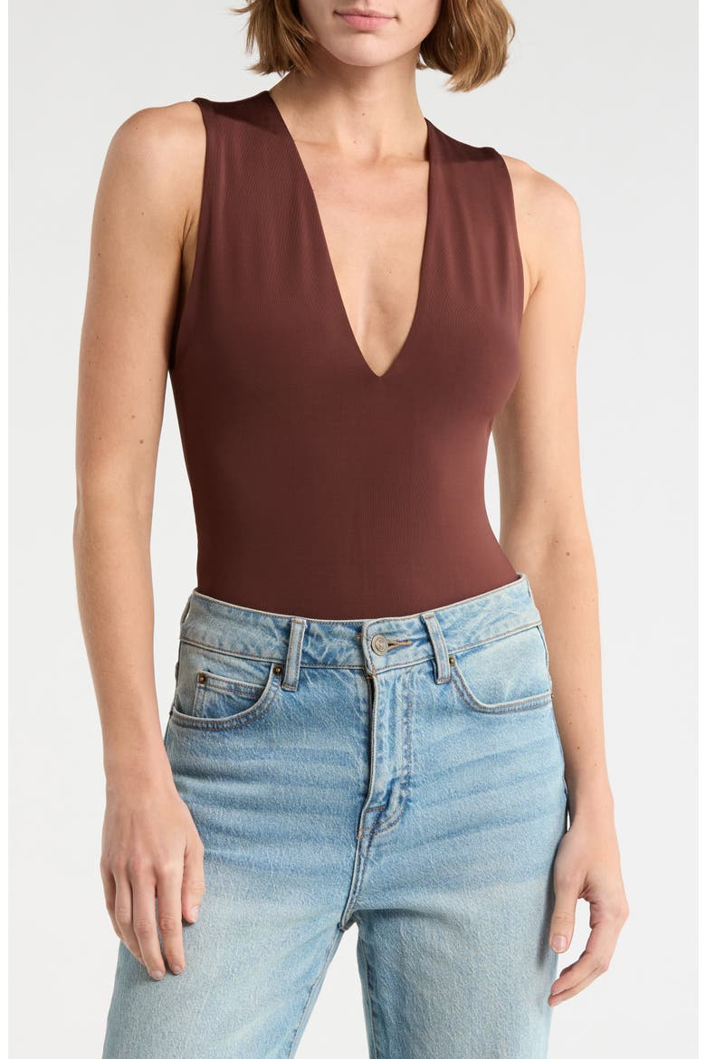 Olea V-Neck Bodysuit, Main, color, MOCHA