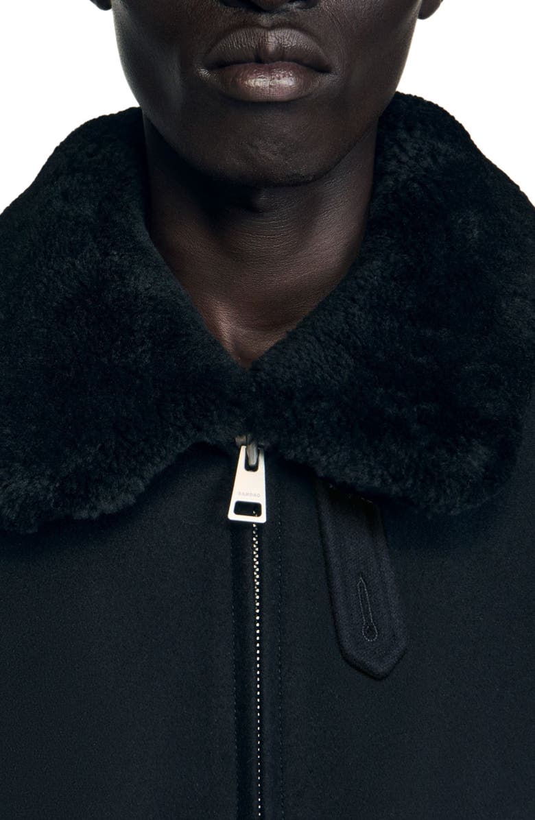 SANDRO Wool aviator jacket with shearling, Alternate, color, Black