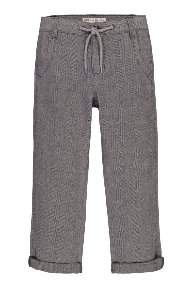 Baby Boys' Organic Rolled Cuff Pant with Drawstring, Infant, Main, color, Gray Herringbone