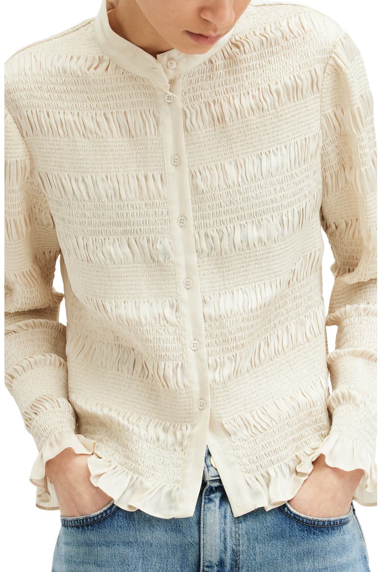 Meg Smocked Button-Up Shirt, Alternate, color, SAND BEIGE