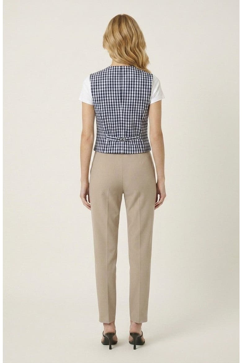 Sleeveless Gingham Button Front Top with Waist Tie, Alternate, color, Blue