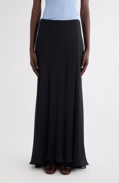 Semisheer Washed Satin Maxi Skirt
