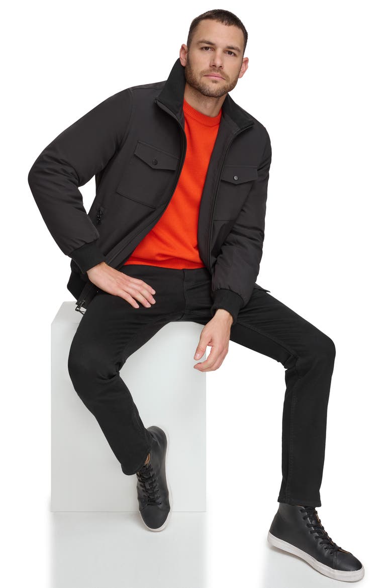 Water Resistant Flextech Stretch Bomber Jacket, Alternate, color, BLACK