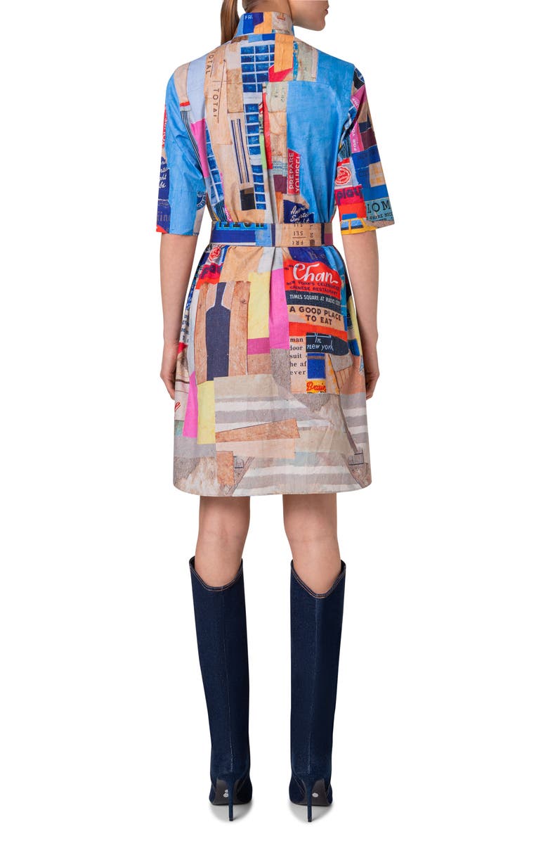 Akris punto NYC Paper Collage Print Belted Cotton Poplin Shirtdress, Alternate, color, 