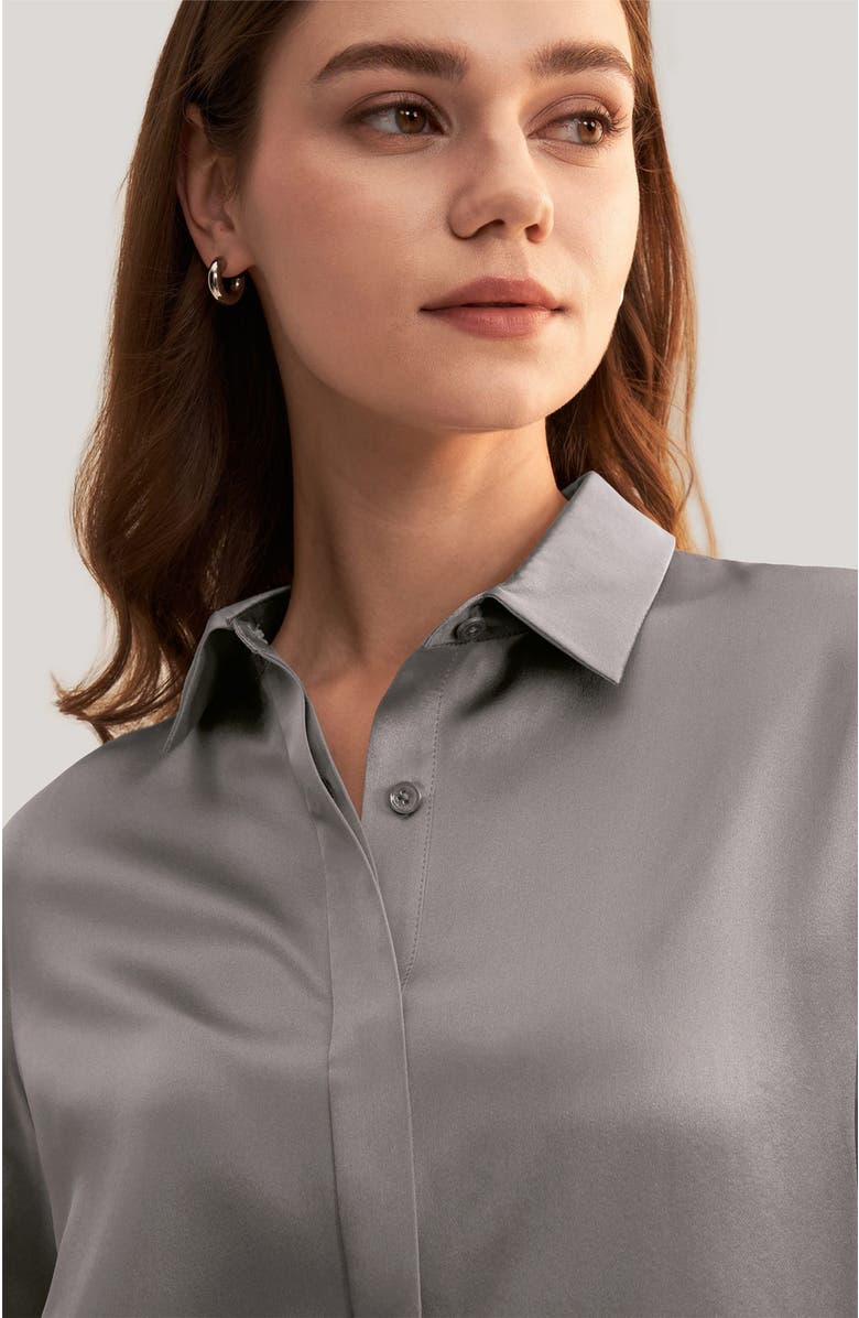 Lilysilk Basic Concealed Placket Silk Shirt, Alternate, color, Dark Gray