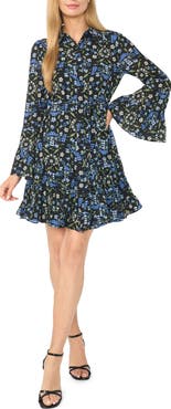 CeCe Floral Print Long Sleeve Minidress