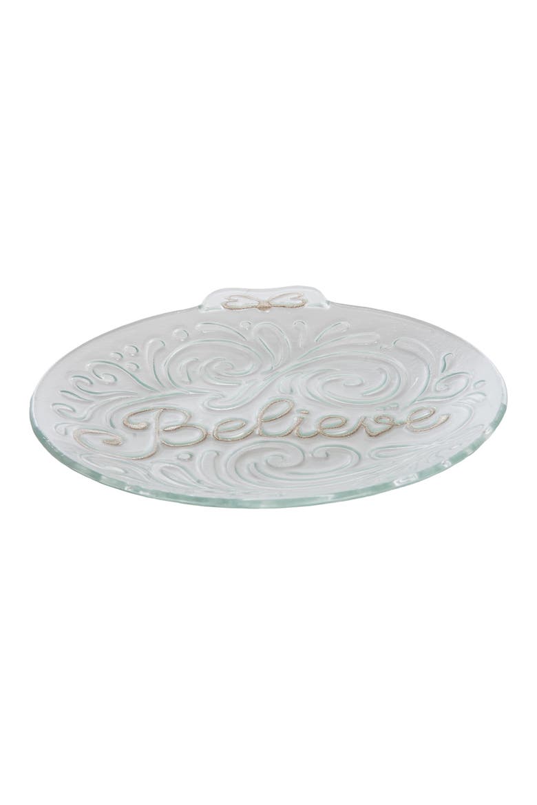 Golden Believe Glass Decorative Christmas Plate, Alternate, color, Clear
