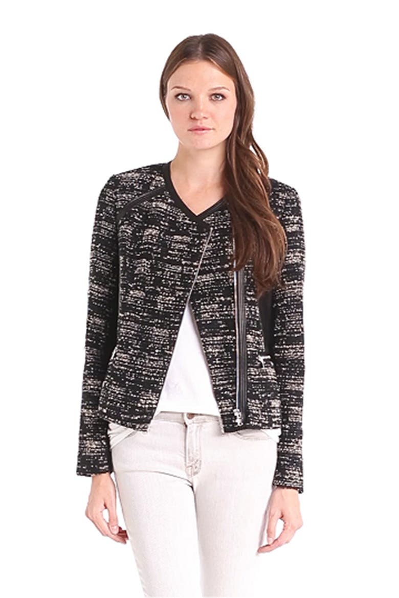 Bouclé & Leather Jacket, Alternate, color, CAMEL