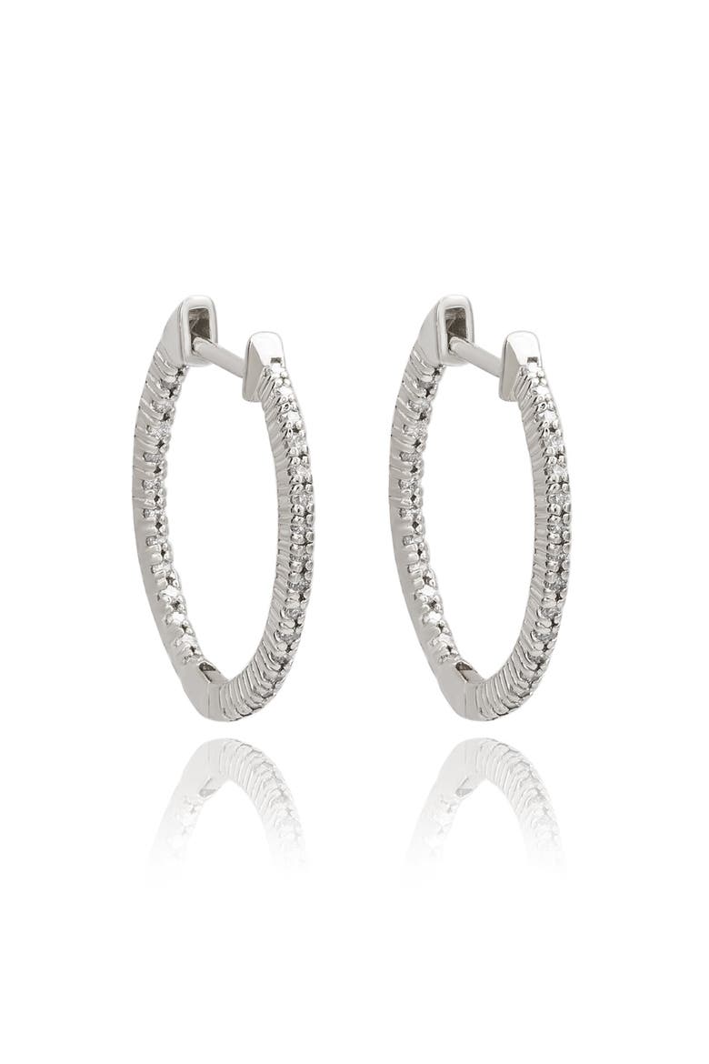 14K Gold 3/4cttw Inside-Out Diamond Huggie Earrings, Main, color, White Gold
