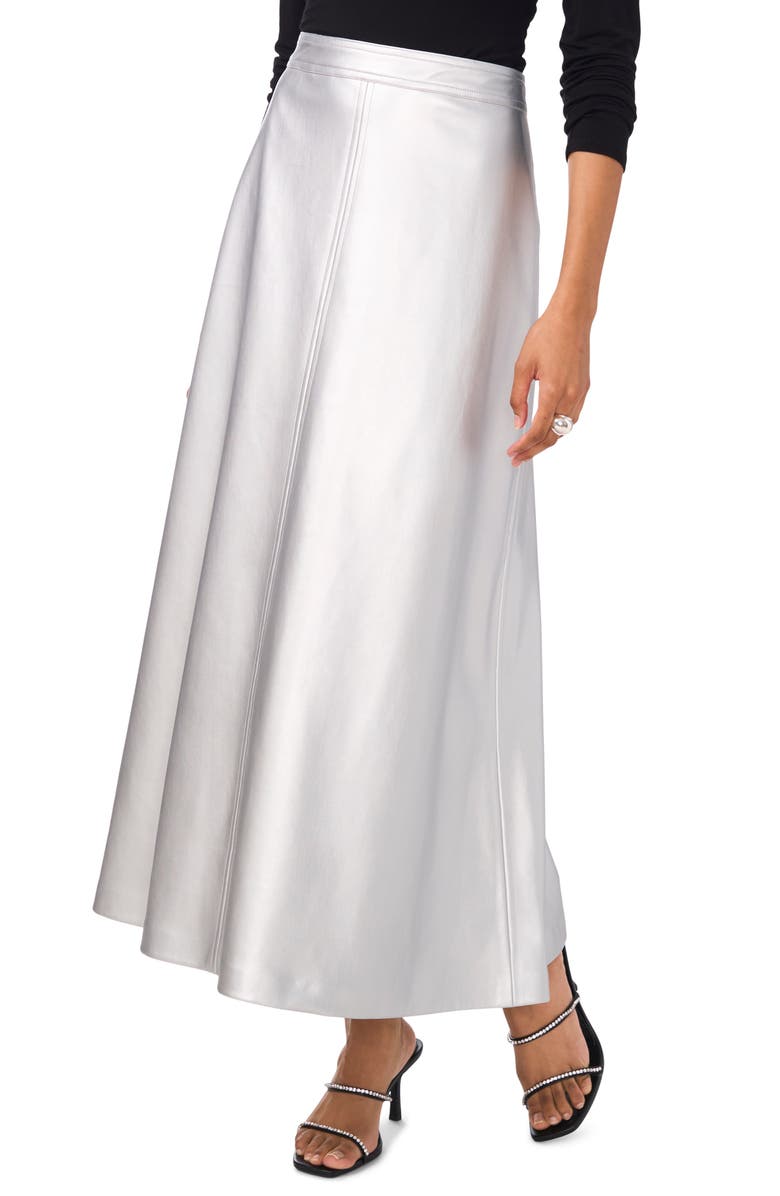 Vince Camuto Faux Leather A-Line Skirt, Main, color, Silver
