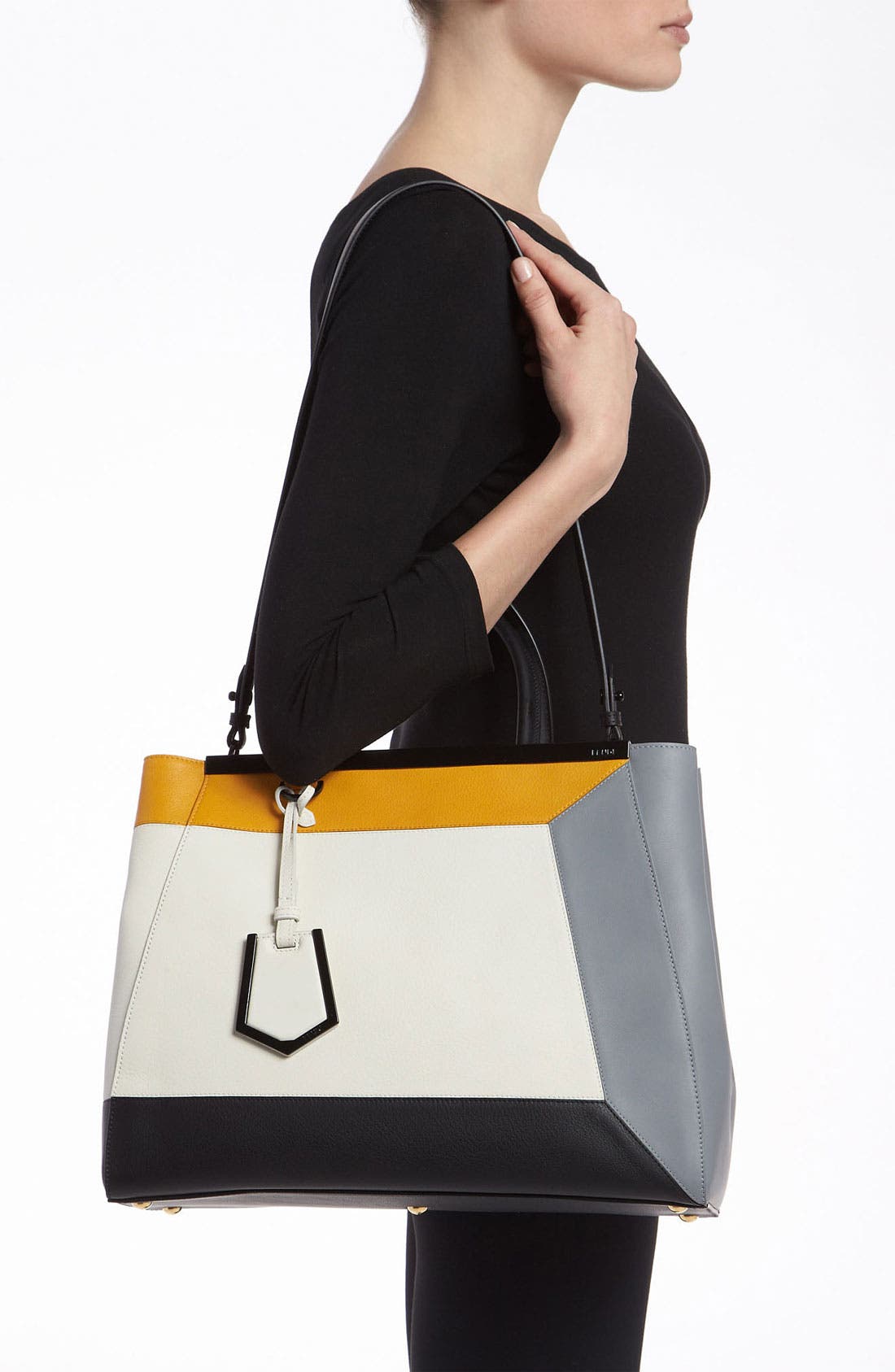 Fendi '2Jours 3D - Medium' Leather Shopper, Alternate, color, 