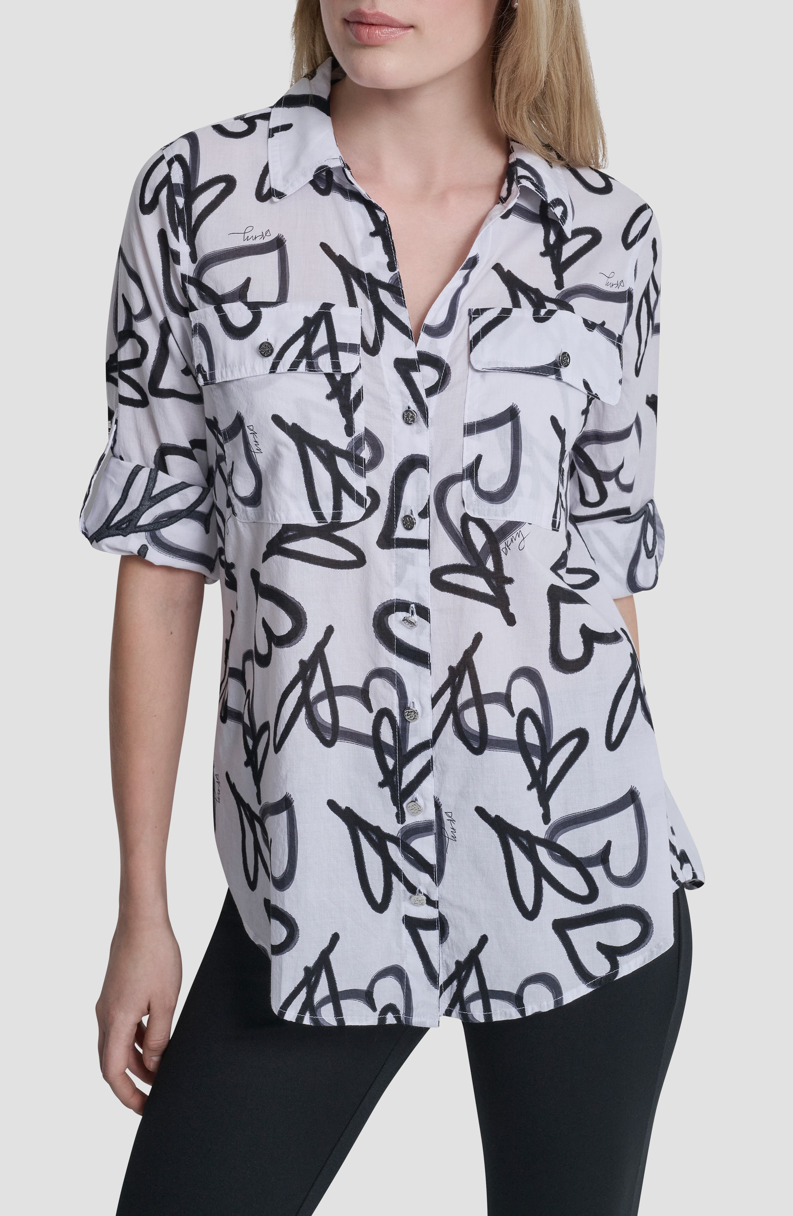 Printed Roll-Tab Cuff Cotton Button-Up Shirt - image 3