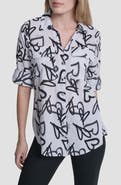 DKNY Printed Roll-Tab Cuff Cotton Button-Up Shirt