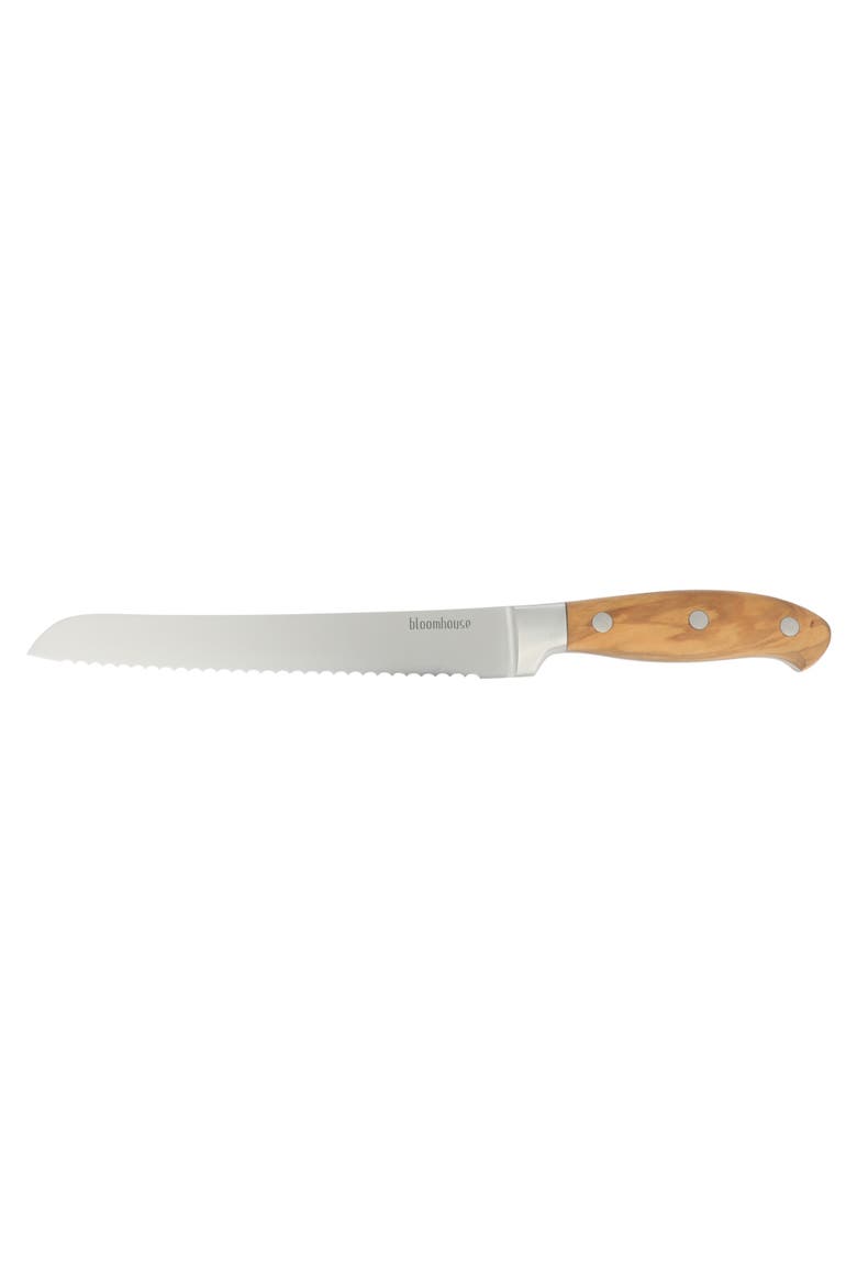 German Steel Bread Knife W/ Italian Olive Wood Forged Handle, Alternate, color, Natural Wood