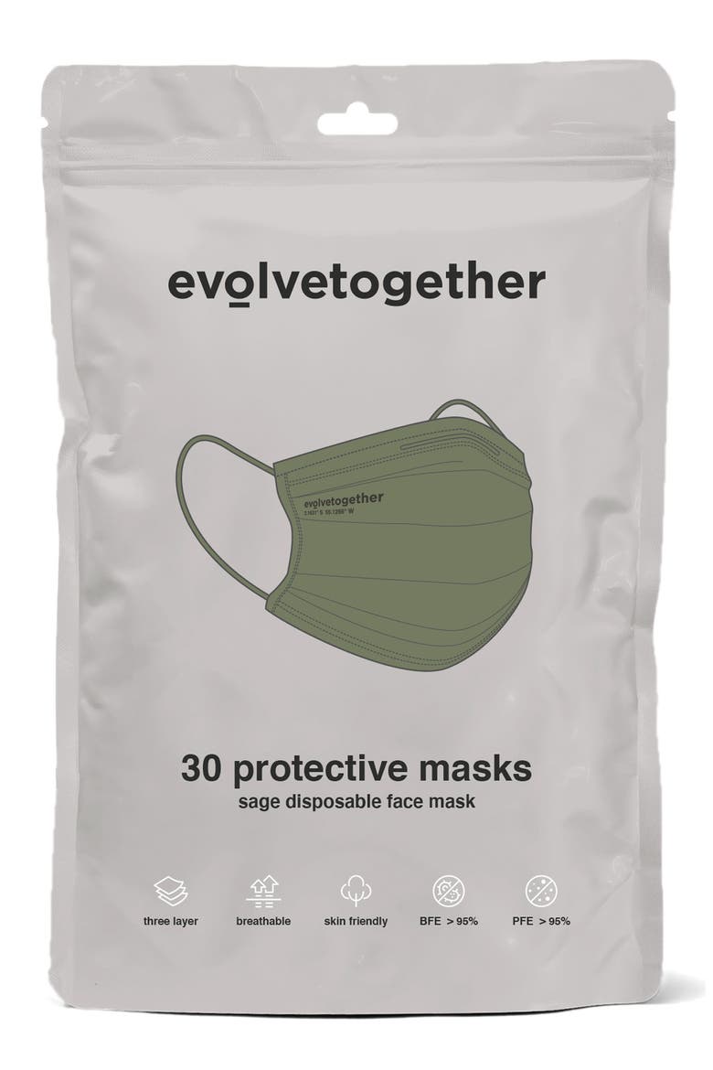 Multicolor 21-Pack Adult Pleated Disposable Face Masks, Alternate, color, SAGE