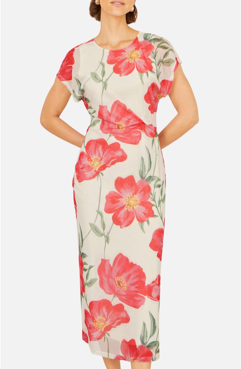 Yumi Poppy Print Midi Mesh Dress, Alternate, color, Ivory
