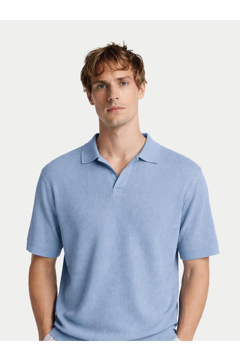 Open Collar Cashmere Silk Polo Shirt, Alternate, color, celestial blue