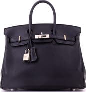 Pre-Owned Hermes Birkin Handbag Black Swift with Palladium Hardware 25