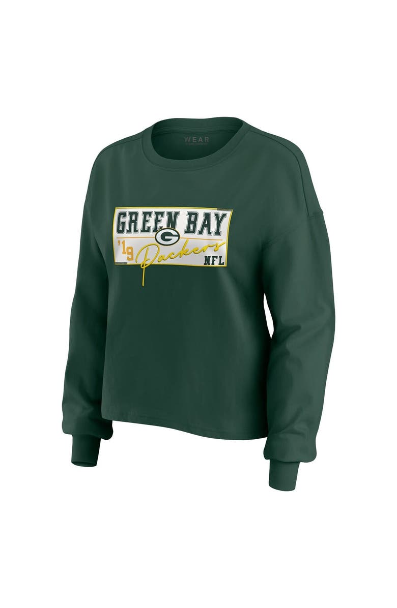 WEAR by Erin Andrews Women's WEAR by Erin Andrews Green Green Bay Packers Heavy Rugby Jersey Long Sleeve T-Shirt & Shorts Lounge Set, Alternate, color,