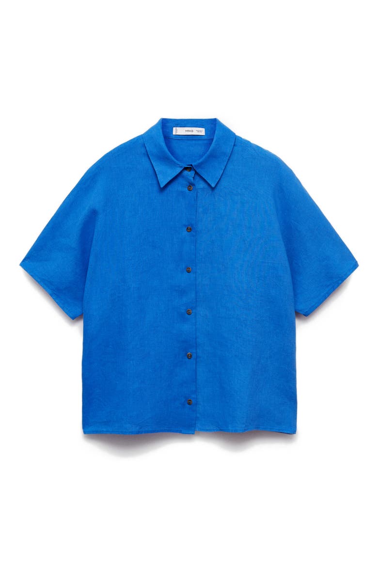 Short Sleeve Linen Button-Up Shirt, Alternate, color, INK BLUE