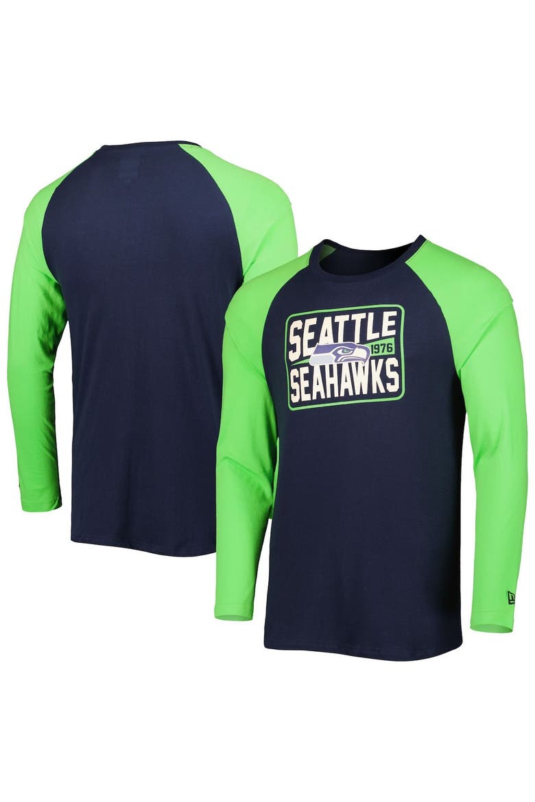 Men's New Era College Navy Seattle Seahawks Current Raglan Long Sleeve T-Shirt, Main, color, Navy