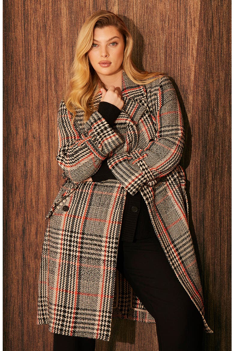 Bella Double Breasted Check Coat, Alternate, color, TANGERINE CHECK