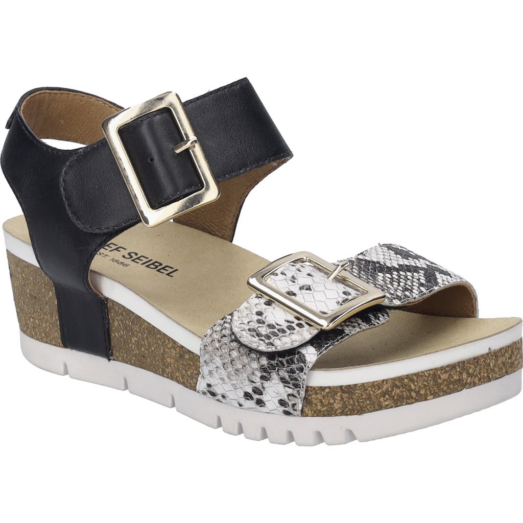 Josef Seibel Quinn 02 Wedge Sandal In Black Snake Print