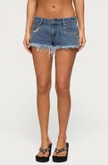 EDIKTED Studded Cutoff Denim Shorts