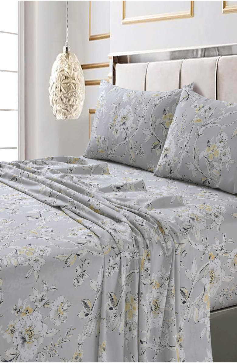 AZORES HOME Colmar 300 Thread Count Cotton Sateen Sheet Set, Alternate, color, Silver Grey