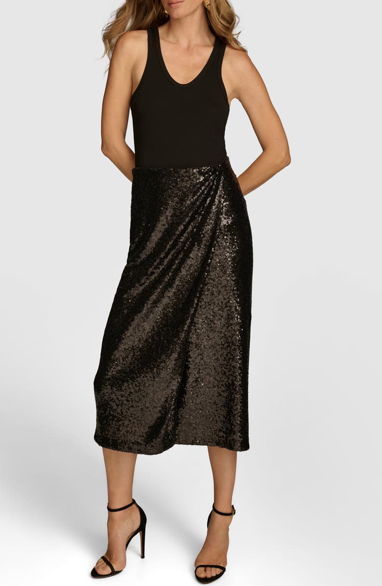 Donna Karan New York Sequin Faux Wrap Skirt, Alternate, color, 