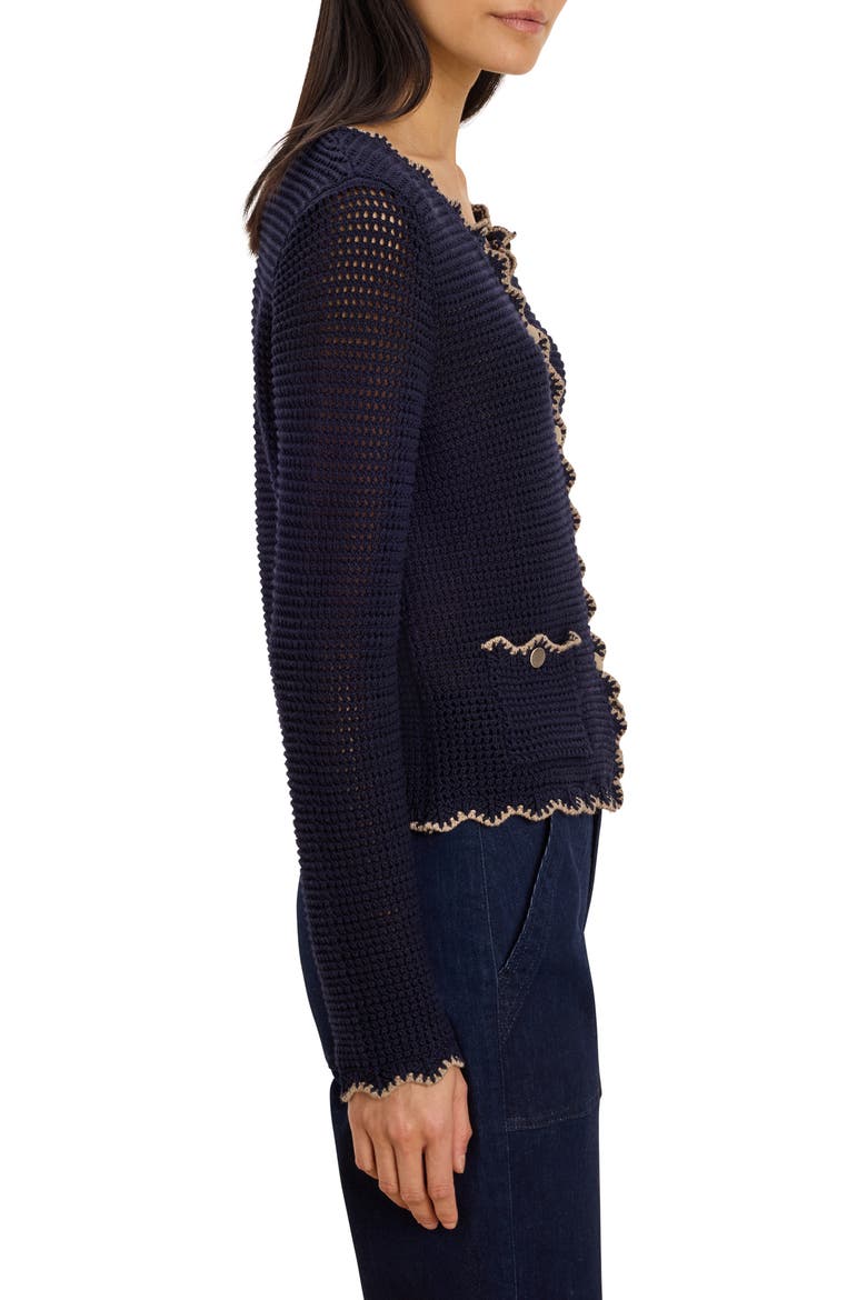 Trimmed Mesh Cardigan, Alternate, color, DARK INDIGO