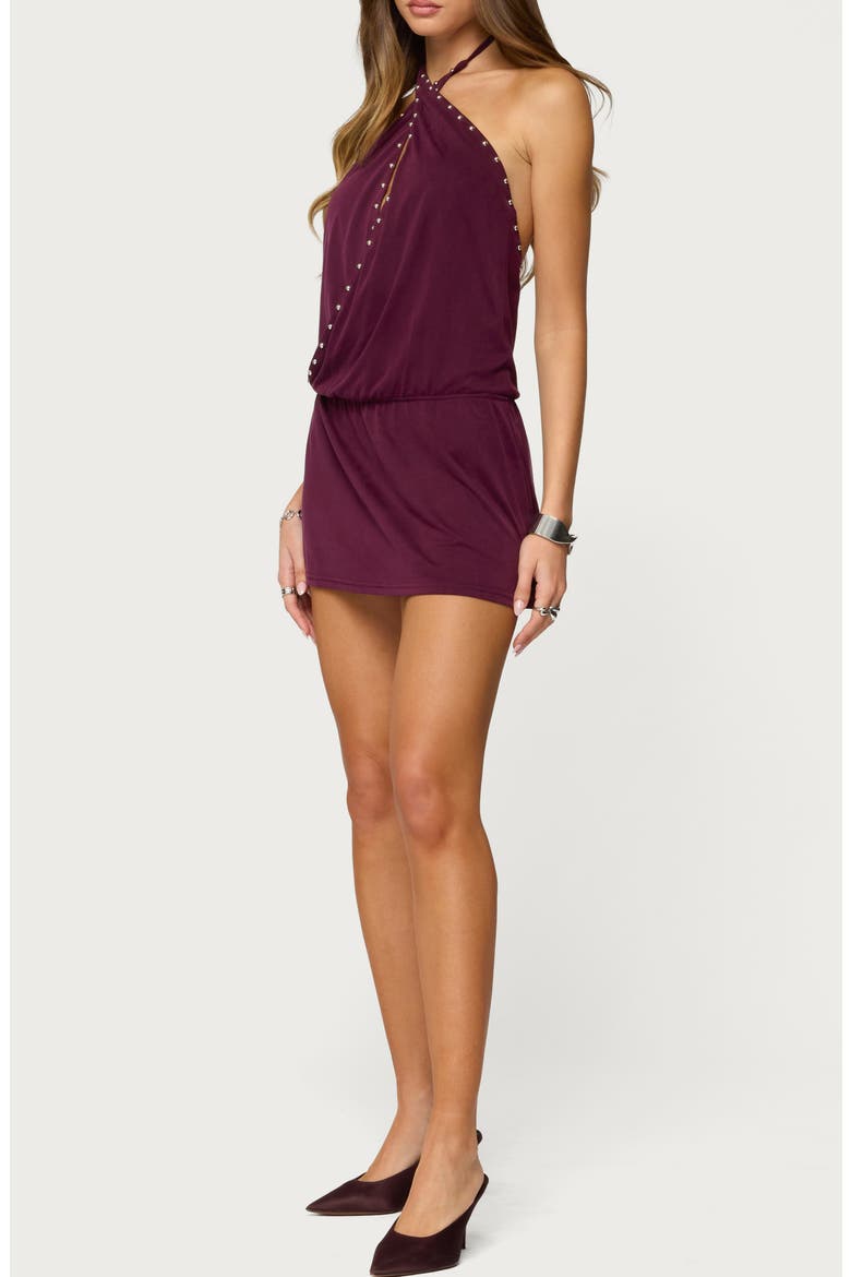 Studded Halter Minidress, Alternate, color, PURPLE