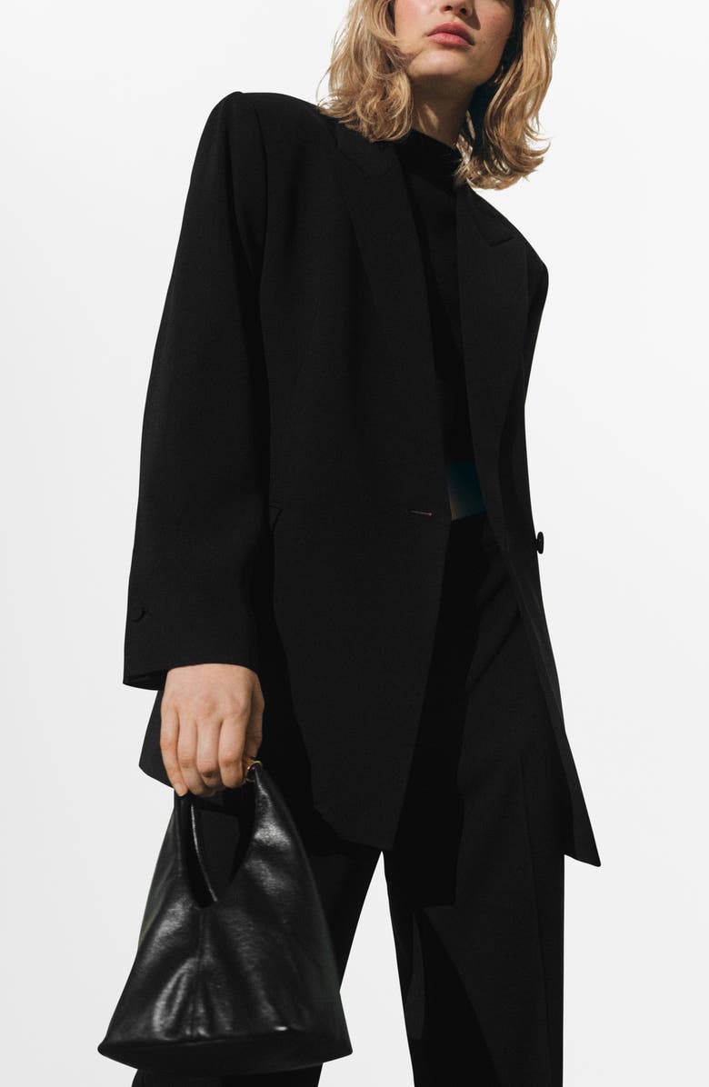 MANGO Iguana Double Breasted Blazer, Alternate, color, Black