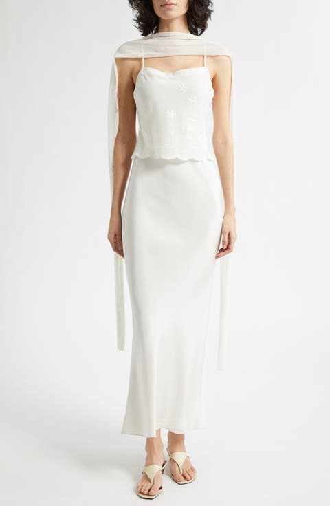 Cove Embroidered Silk Blend Maxi Dress with Scarf