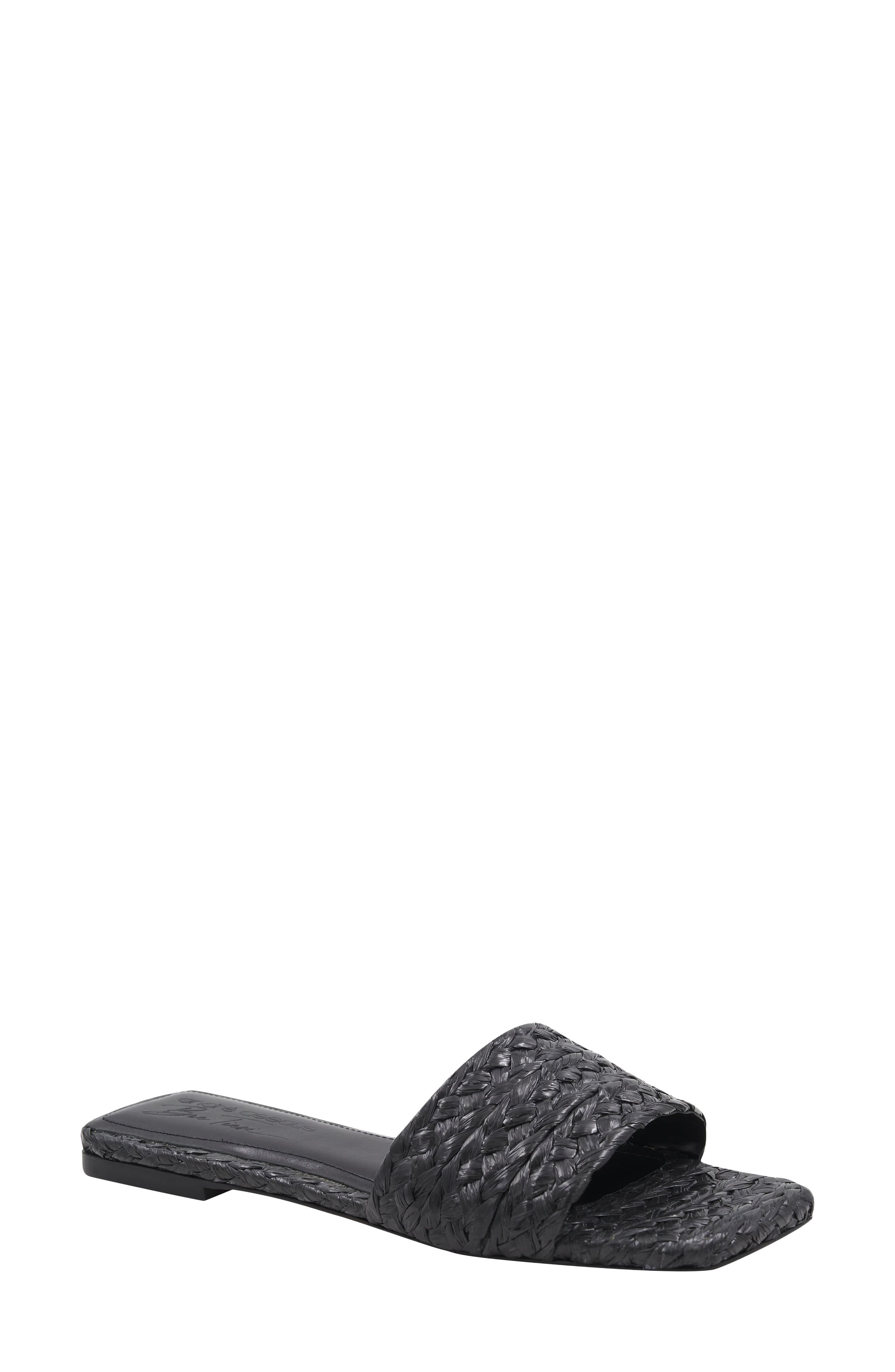 Alia Slide Sandal, Main, color, BLACK RAFFIA