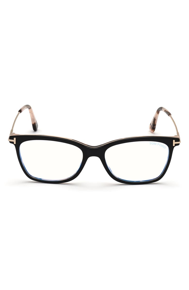 TOM FORD 50mm Square Optical Glasses, Main, color, Pink Havana / Blue Block