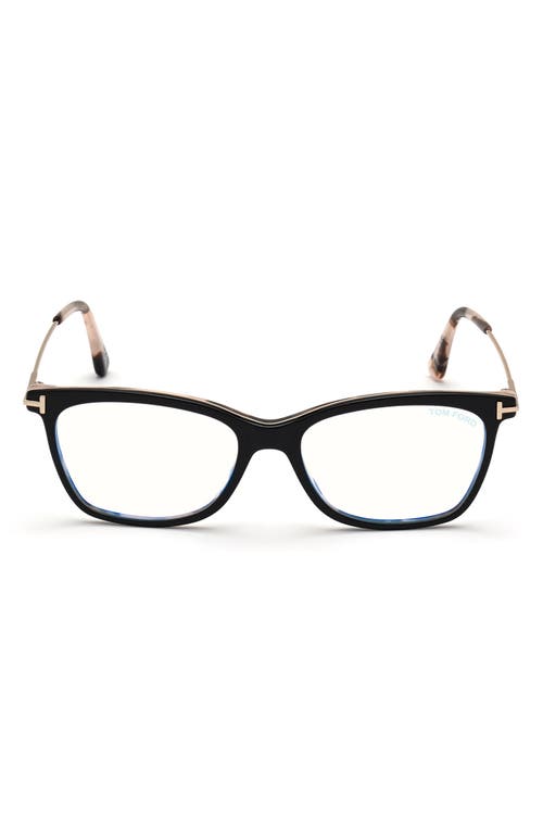 Tom Ford 50mm Square Optical Glasses In Pink Havana/blue Block
