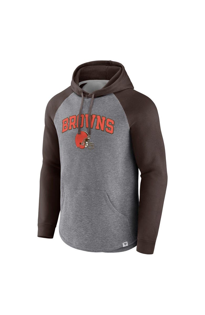 FANATICS Men's Fanatics Heathered Gray/Brown Cleveland Browns By Design Raglan Pullover Hoodie, Alternate, color, Heather Gray