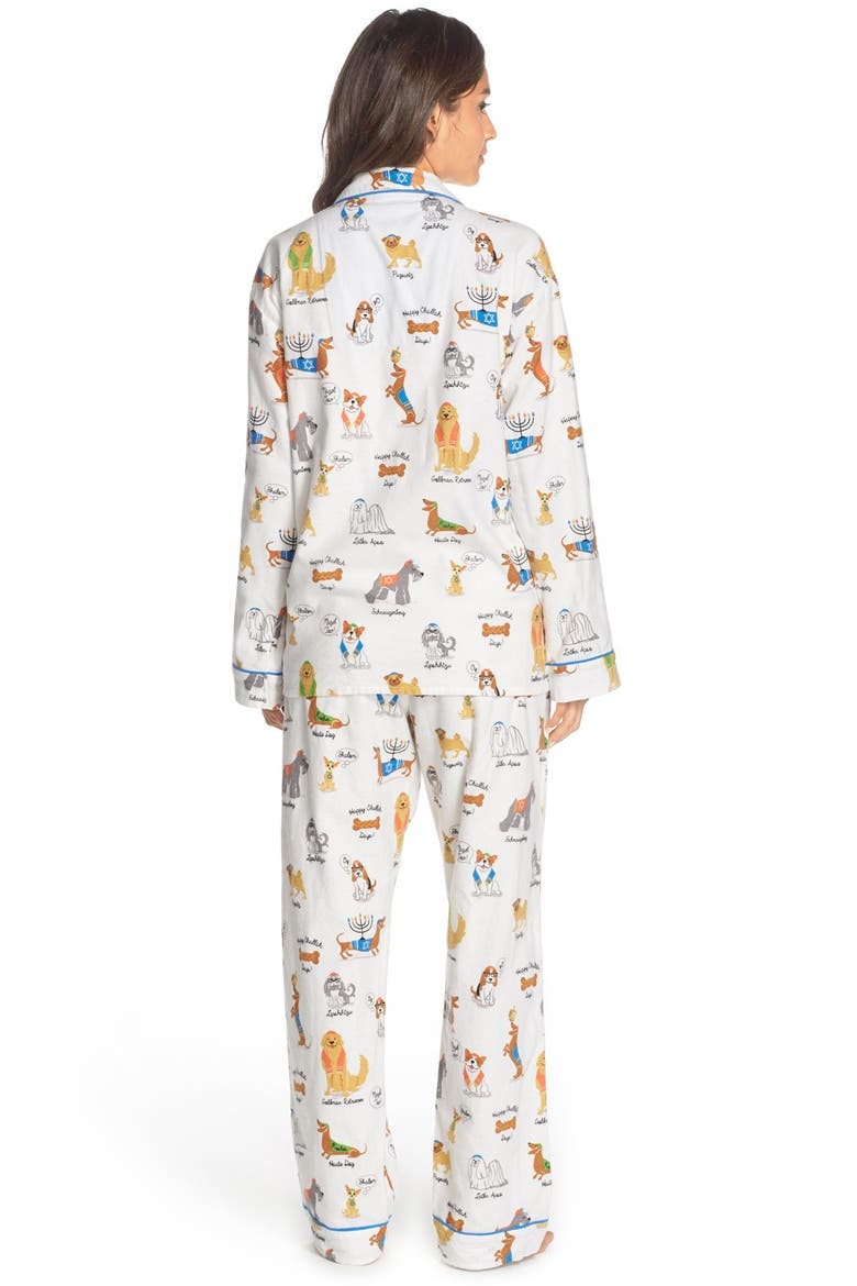 Print Flannel Pajamas, Alternate, color, ECRU HANNUKA