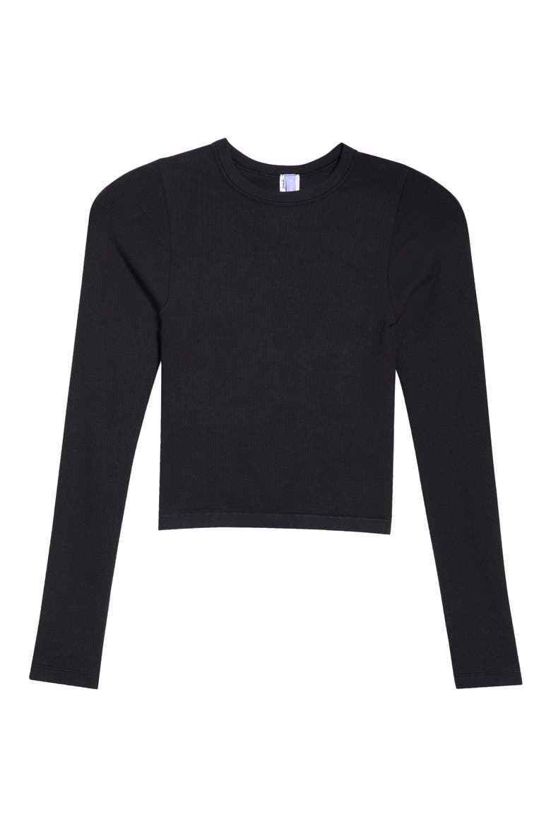 Softie Seamless Long Sleeve Crop T-Shirt, Alternate, color, BLACK