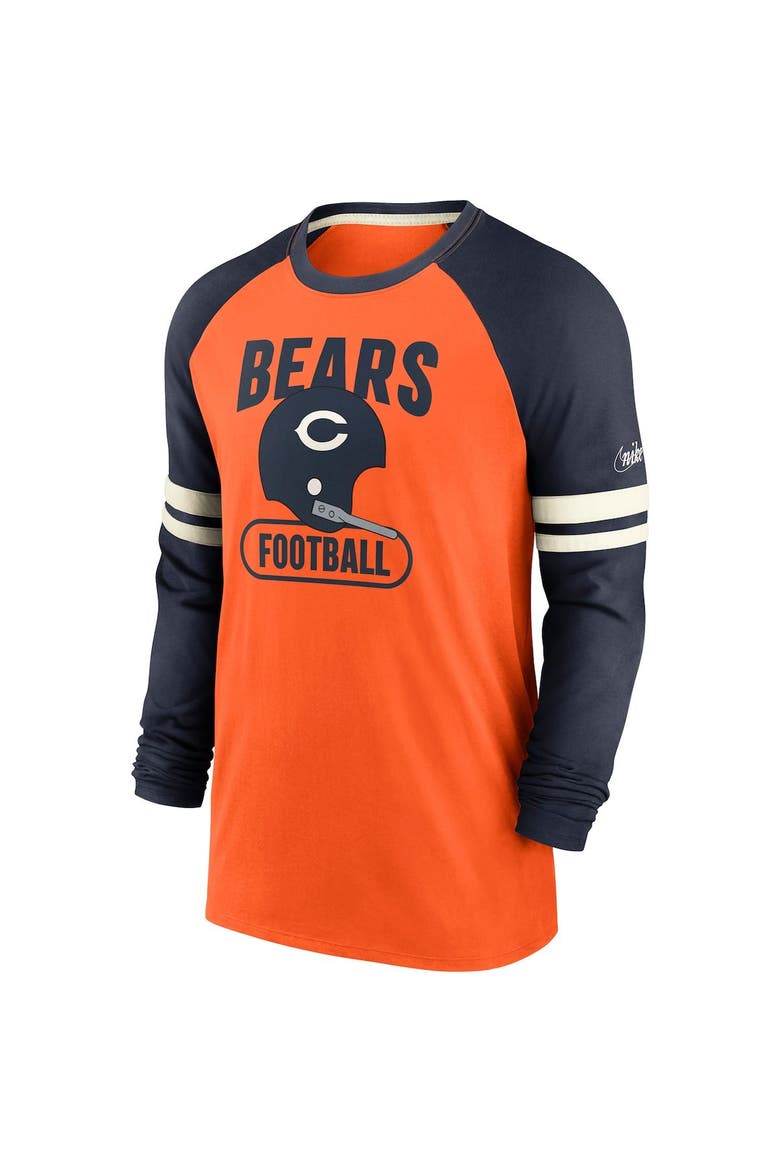 Men's Nike Orange/Navy Chicago Bears Throwback Raglan Long Sleeve T-Shirt, Alternate, color, Orange