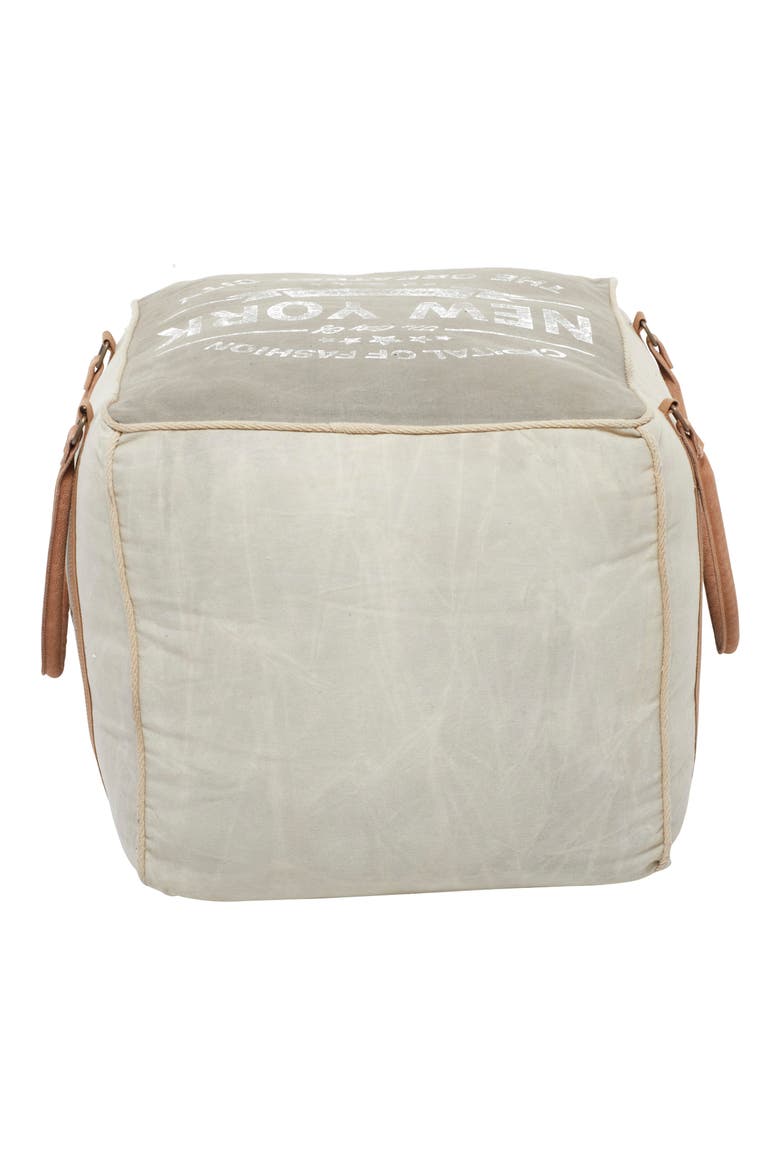 Cream Canvas Pouf with Leather Handles, Alternate, color, GREY