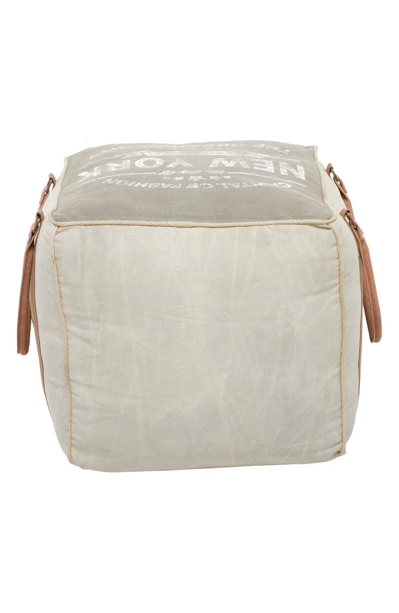 SONOMA SAGE HOME Cream Canvas Pouf with Leather Handles, Alternate, color, 