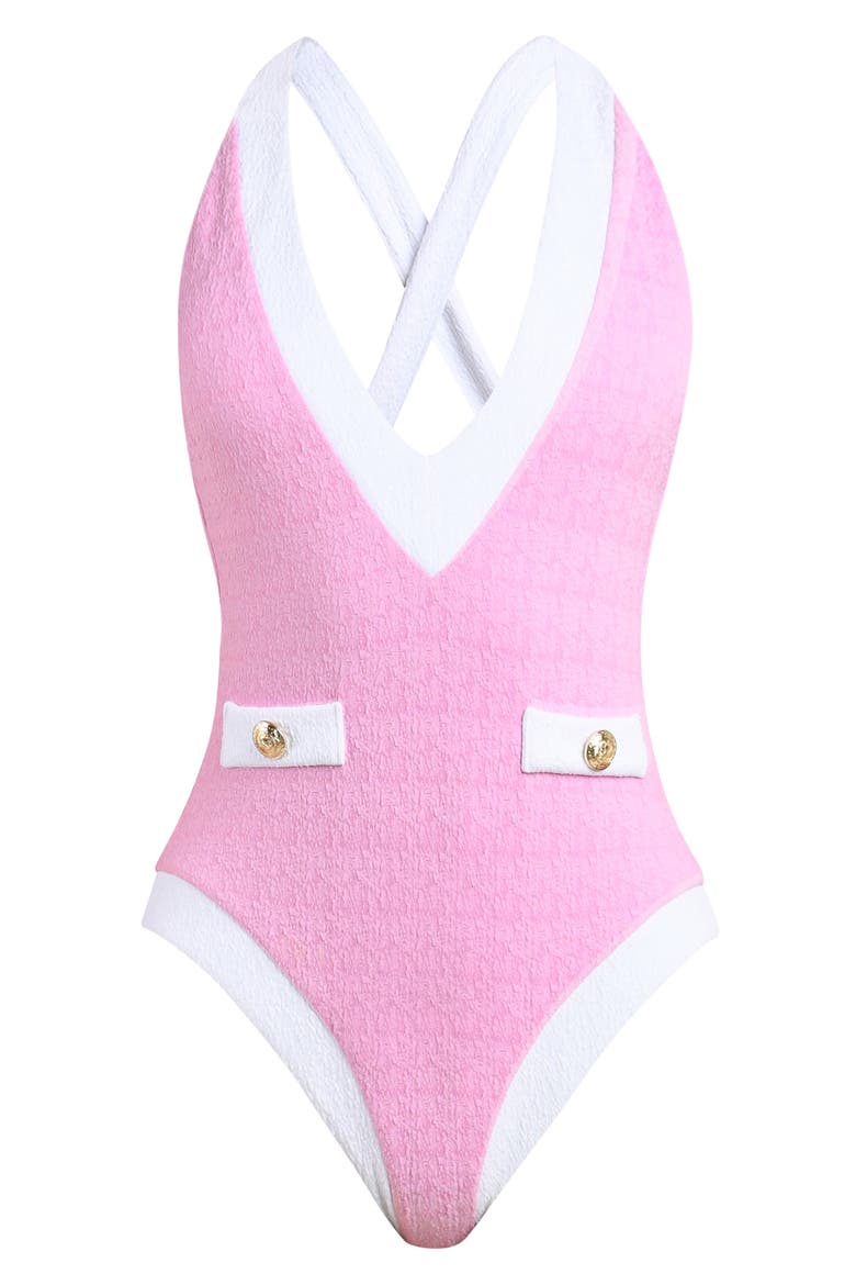 Lisa Colorblock Plunge One-Piece Swimsuit, Alternate, color, BLUSH