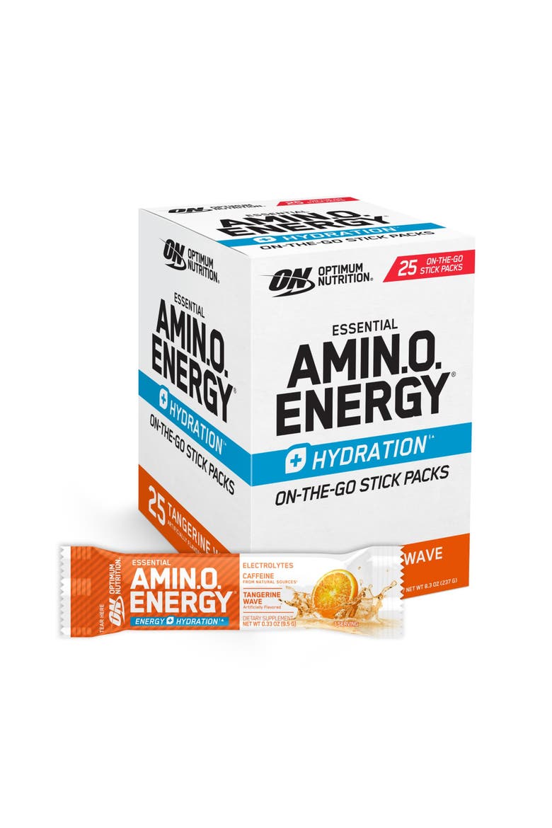Amino Energy Hydration Powder Stick Packs for On-the-Go Energy and Hydration Support, Tangerine Wave Flavor, 25 Count, Main, color, None