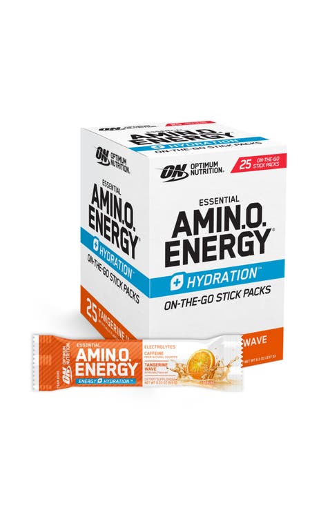 Amino Energy Hydration Powder Stick Packs for On-the-Go Energy and Hydration Support, Tangerine Wave Flavor, 25 Count